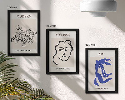 3 paveikslų rinkinys su rėmais Abstraktūs plakatai minimalistiniu Henri Matisse stiliumi