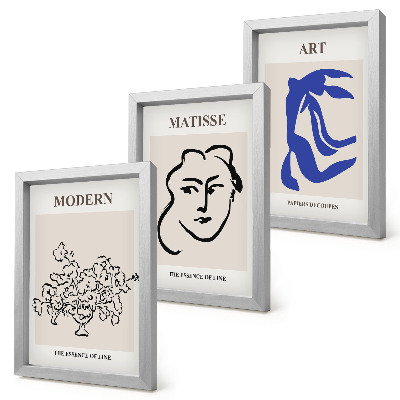 3 paveikslų rinkinys su rėmais Abstraktūs plakatai minimalistiniu Henri Matisse stiliumi