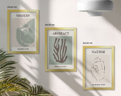 3 paveikslų rinkinys su rėmais Stilingi Henri Matisse'o paveikslai su abstrakčiais motyvais