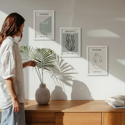 3 paveikslų rinkinys su rėmais stilingi Henri Matisse'o abstraktūs motyvai