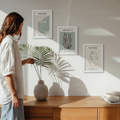 3 paveikslų rinkinys su rėmais Stilingi Henri Matisse'o paveikslai su abstrakčiais motyvais