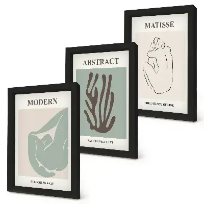 3 paveikslų rinkinys su rėmais stilingi Henri Matisse'o abstraktūs motyvai