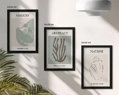 3 paveikslų rinkinys su rėmais stilingi Henri Matisse'o abstraktūs motyvai