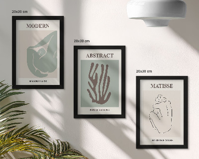 3 paveikslų rinkinys su rėmais Stilingi Henri Matisse'o paveikslai su abstrakčiais motyvais