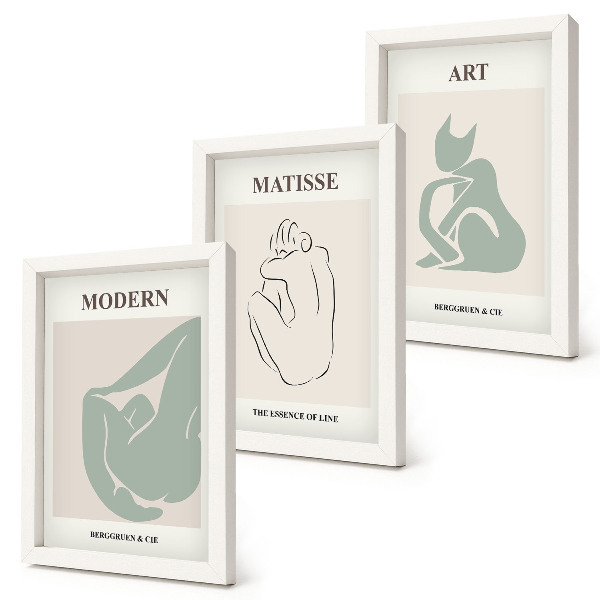 Įrėmintų paveikslų rinkinys Abstrakčios pastelinių atspalvių figūros, kurias sukūrė Henri Matisse