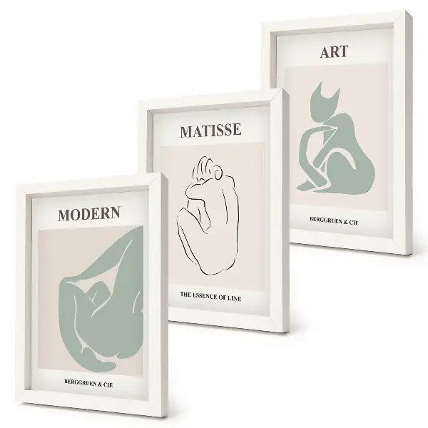 Įrėmintų paveikslų rinkinys abstrakčios pastelinių atspalvių figūros pagal Henri Matisse
