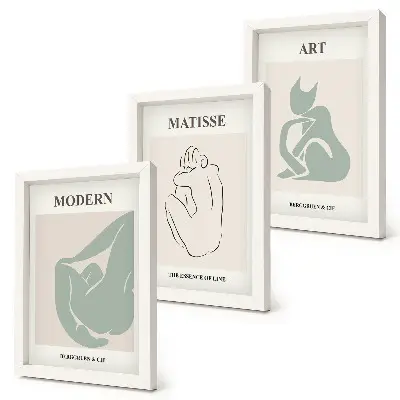 Įrėmintų paveikslų rinkinys abstrakčios pastelinių atspalvių figūros pagal Henri Matisse