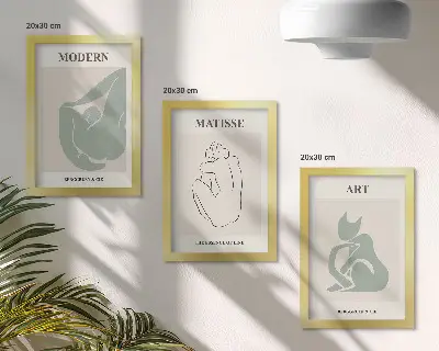 Įrėmintų paveikslų rinkinys abstrakčios pastelinių atspalvių figūros pagal Henri Matisse