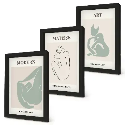 Įrėmintų paveikslų rinkinys abstrakčios pastelinių atspalvių figūros pagal Henri Matisse