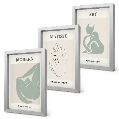 Įrėmintų paveikslų rinkinys abstrakčios pastelinių atspalvių figūros pagal Henri Matisse