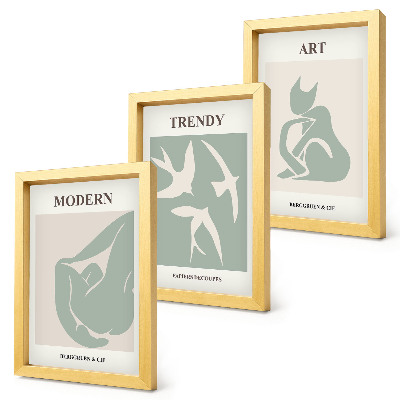 3 paveikslų rinkinys su rėmais Henri Matisse'o abstrakčios figūros prislopintose spalvose