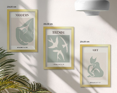 3 paveikslų rinkinys su rėmais Henri Matisse'o abstrakčios figūros prislopintose spalvose