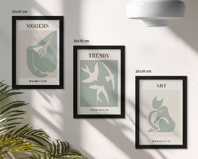 3 paveikslų rinkinys su rėmais Henri Matisse'o abstrakčios figūros prislopintose spalvose