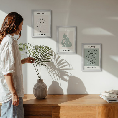 Įrėmintų paveikslų rinkinys Henri Matisse'o smėlio ir žalios spalvos plakatai