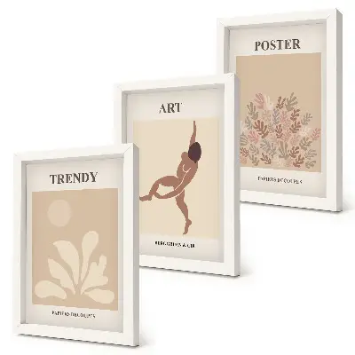 3 paveikslų rinkinys su rėmais abstrakčios formos ir figūros pagal Henri Matisse
