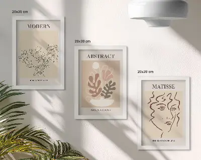 Įrėmintų paveikslų rinkinys su moderniais augalų motyvais ir linijomis