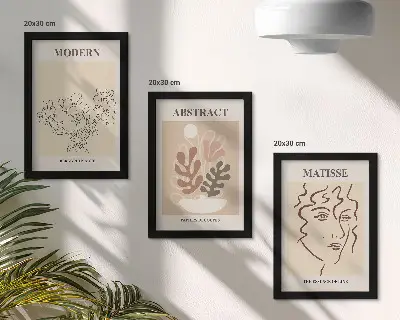 Įrėmintų paveikslų rinkinys su moderniais augalų motyvais ir linijomis
