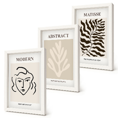 3 paveikslų rinkinys su rėmais Henri Matisse'o grafikos iliustracijos su veidu ir lapais