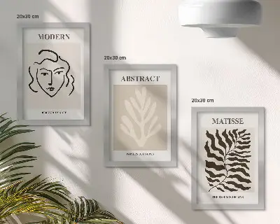 Henri Matisse grafikos iliustracijos su veidu ir lapais 3 paveikslų rinkinys su rėmais