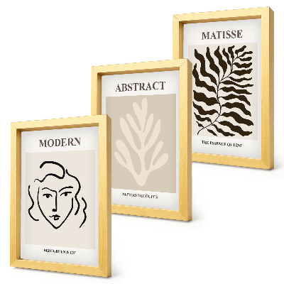 3 paveikslų rinkinys su rėmais Henri Matisse'o grafikos iliustracijos su veidu ir lapais