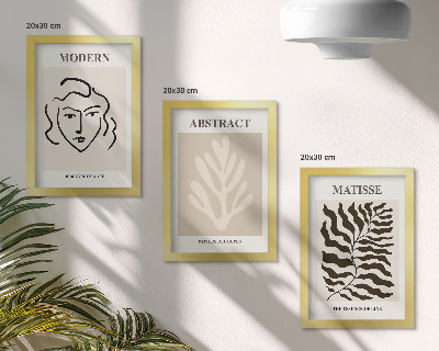 3 paveikslų rinkinys su rėmais Henri Matisse'o grafikos iliustracijos su veidu ir lapais