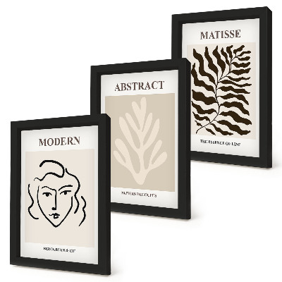 3 paveikslų rinkinys su rėmais Henri Matisse'o grafikos iliustracijos su veidu ir lapais