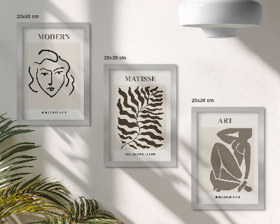 3 paveikslų rinkinys su rėmais Stilinga grafika su linijomis ir figūromis neutraliomis spalvomis