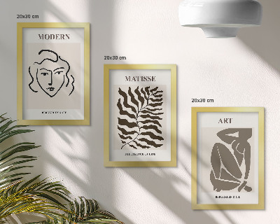 3 paveikslų rinkinys su rėmais Stilinga grafika su linijomis ir figūromis neutraliomis spalvomis