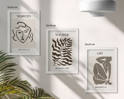 3 paveikslų rinkinys su rėmais Stilinga grafika su linijomis ir figūromis neutraliomis spalvomis