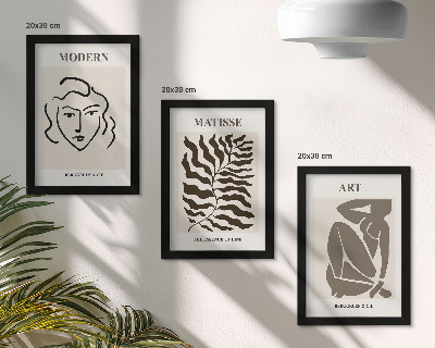 3 paveikslų rinkinys su rėmais Stilinga grafika su linijomis ir figūromis neutraliomis spalvomis