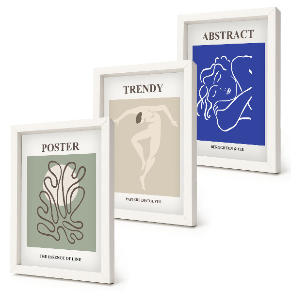 3 paveikslų rinkinys su rėmais Henri Matisse'o pastelinės iliustracijos