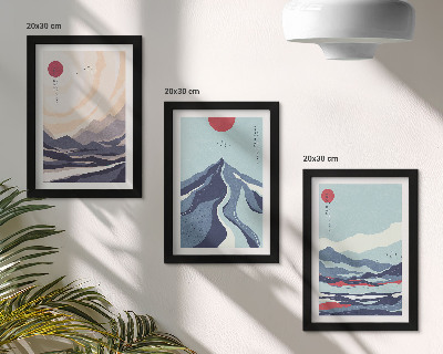 Įrėmintų paveikslų rinkinys Abstraktūs kalnų peizažai japonų stiliumi
