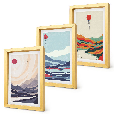 Įrėmintų paveikslų rinkinys Japoniški abstraktūs kalnų peizažai
