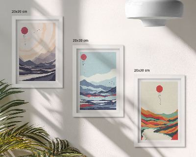 Įrėmintų paveikslų rinkinys Japoniški abstraktūs kalnų peizažai
