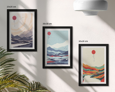 Įrėmintų paveikslų rinkinys Japoniški abstraktūs kalnų peizažai