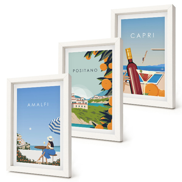 Įrėmintų paveikslų rinkinys Atostogų vaizdai į Amalfį, Positano ir Kapri