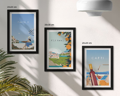 Įrėmintų paveikslų rinkinys Atostogų vaizdai į Amalfį, Positano ir Kapri