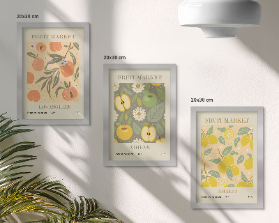 Įrėmintų paveikslų rinkinys Vaisių plakatų raštai retro stiliumi