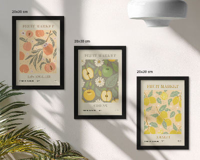 Įrėmintų paveikslų rinkinys Vaisių plakatų raštai retro stiliumi