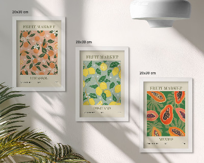 Įrėmintų paveikslų rinkinys Citrusiniai ir tropiniai vaisiai retro stiliumi