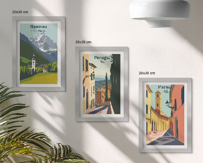 Įrėmintų paveikslų rinkinys Kalnų peizažai ir Italijos miestų gatvės