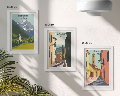 Įrėmintų paveikslų rinkinys Kalnų peizažai ir Italijos miestų gatvės