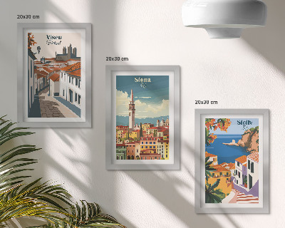 Įrėmintų paveikslų rinkinys Retro iliustracijos garsių pasaulio miestų