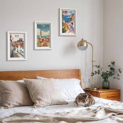 Įrėmintų paveikslų rinkinys Retro iliustracijos garsių pasaulio miestų