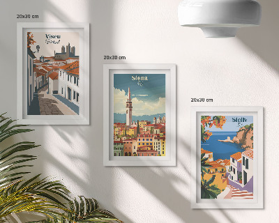 Įrėmintų paveikslų rinkinys Retro iliustracijos garsių pasaulio miestų