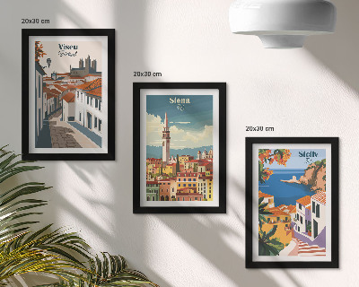 Įrėmintų paveikslų rinkinys Retro iliustracijos garsių pasaulio miestų