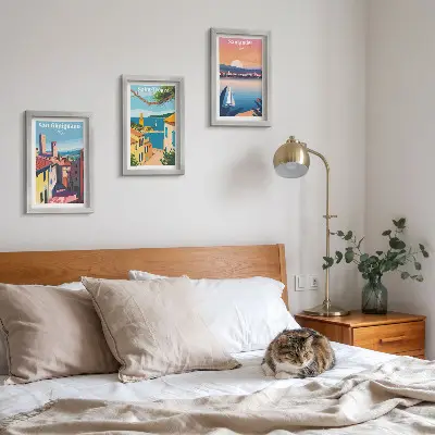 Paveikslų rinkinys su Italijos miestelių ir retro pajūrio peizažų motyvais
