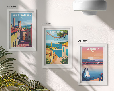 3 paveikslų rinkinys su rėmais Italijos miesteliai ir retro pajūrio peizažai