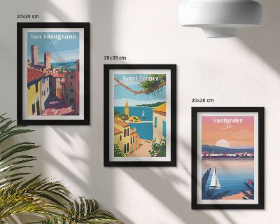 3 paveikslų rinkinys su rėmais Italijos miesteliai ir retro pajūrio peizažai