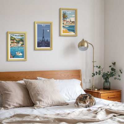 3 paveikslų rinkinys su rėmais Pakrantės miestų ir jų architektūros vaizdai